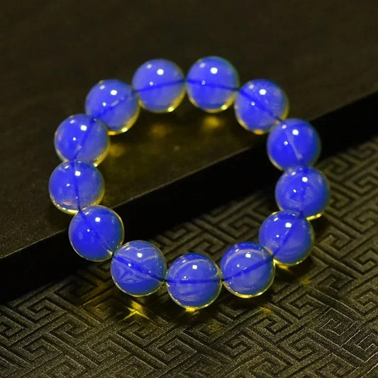 Luckacco Dominican Bracelets Water Purification Blue Amber Single Circle Hand String Amber Round Beads Buddha Bead Bracelet Femme Gift