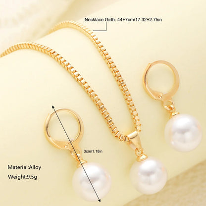 Luckacco 3 Pcs Round Pearl Jewelry Set Of Earring Pendant Necklace For Women Exquisite Fashion Rhinestone Double Wedding Jewelry Set Gift