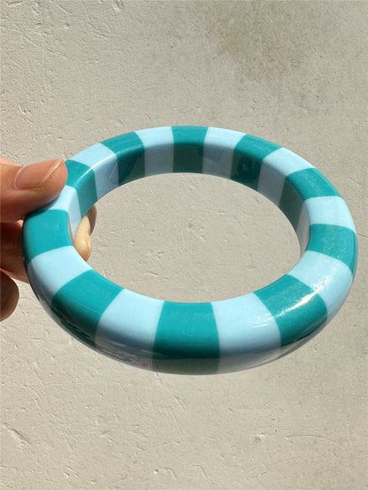Luckacco Color-Blocked Striped Resin Bracelet Minimalist Dopamine-Hunting Girl Color Palette Stylish Charm Women's Layered Jewelry