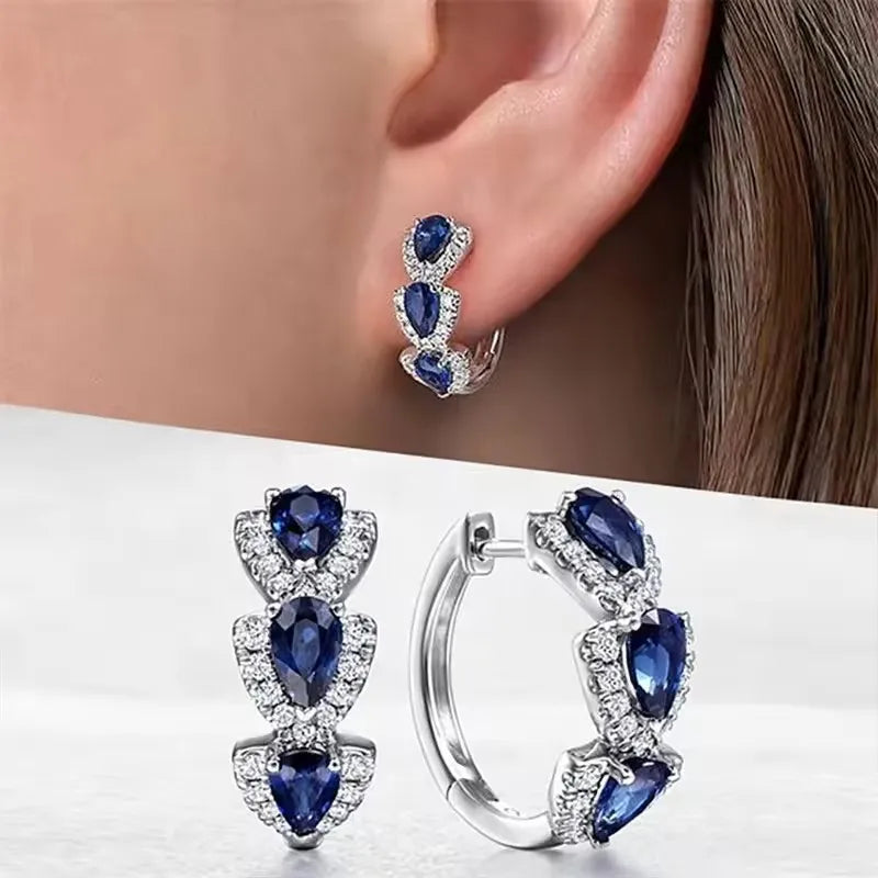 luckacco droplet shiny synthetic gems decor hoop earrings elegant simple style banquet party ear ornament female gift