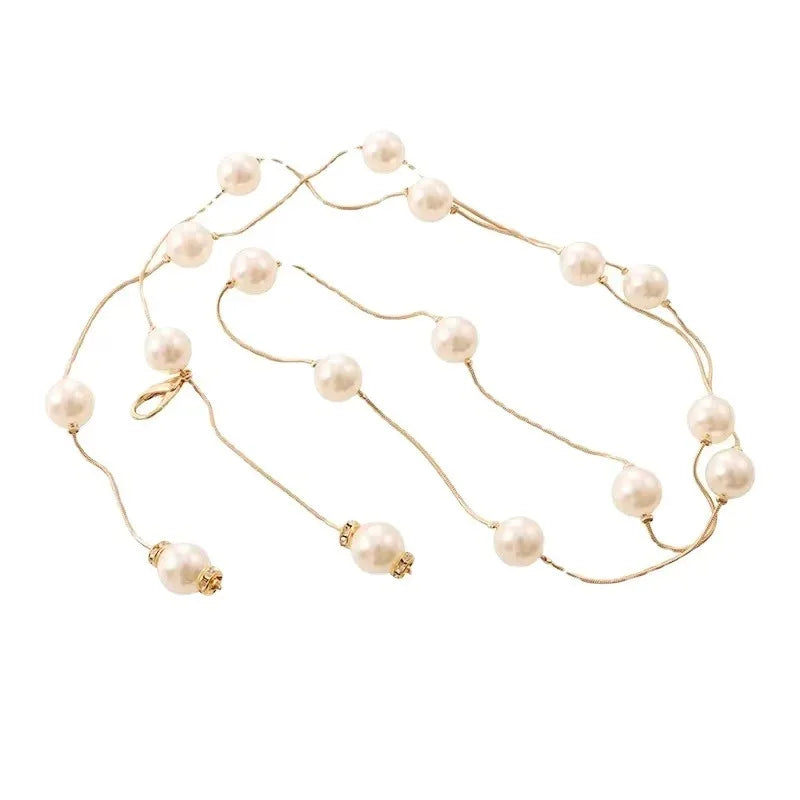 luckacco ladies versatile, beautiful pearl chain, thin waistband, versatile dress waist chain