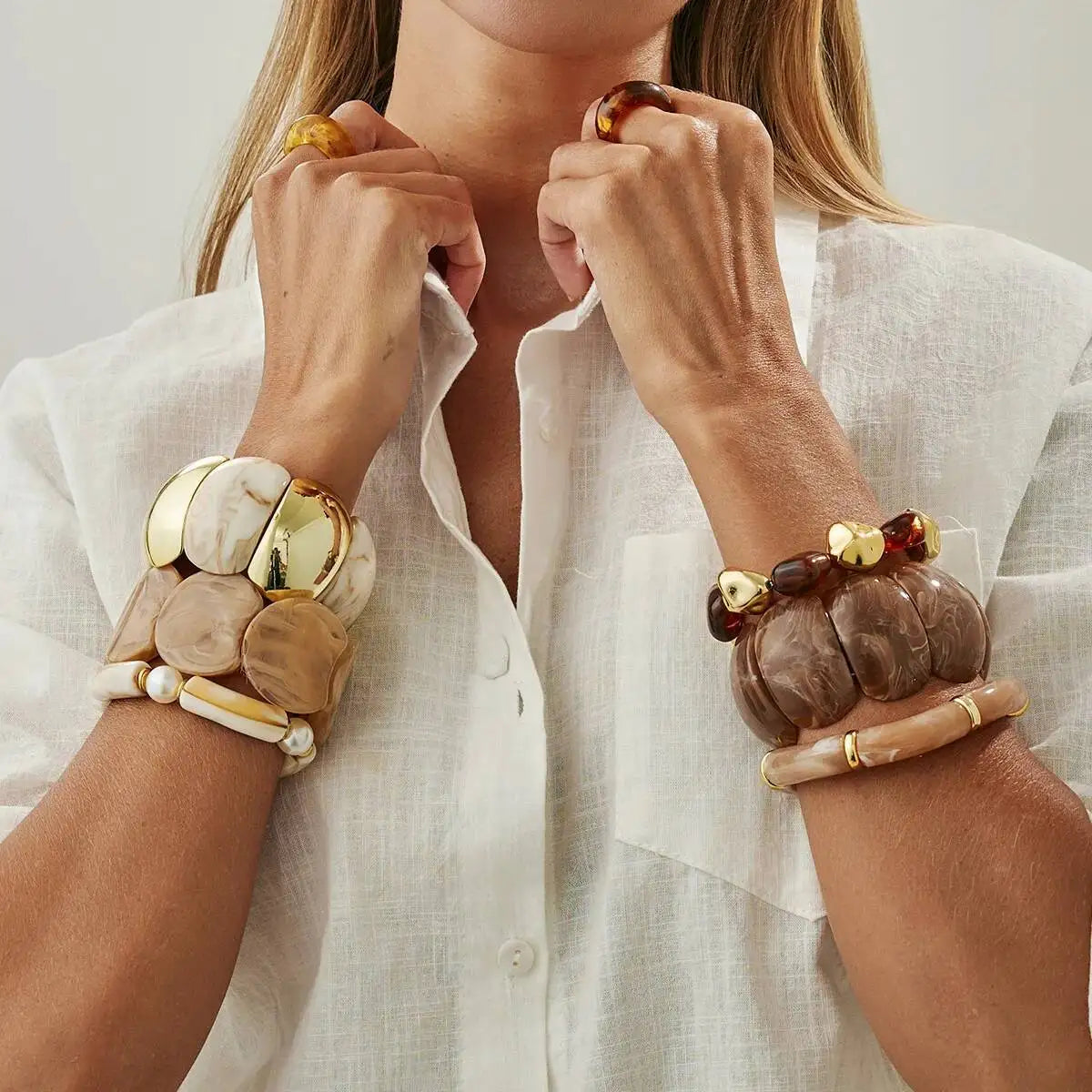 luckacco 6 style boho punk geometric acrylic resin elasticity bangles for women vintage ccb beads bangle bracelets charm jewelry