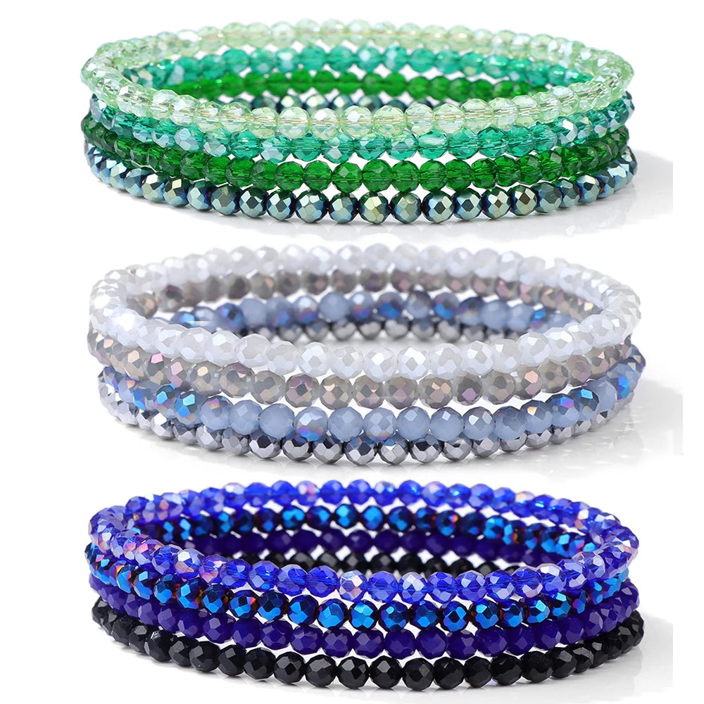 luckacco 4pcs/set shinning crystal beads elastic bracelet bohemian faceted colorful crystal glass beaded bracelet bangles set for women