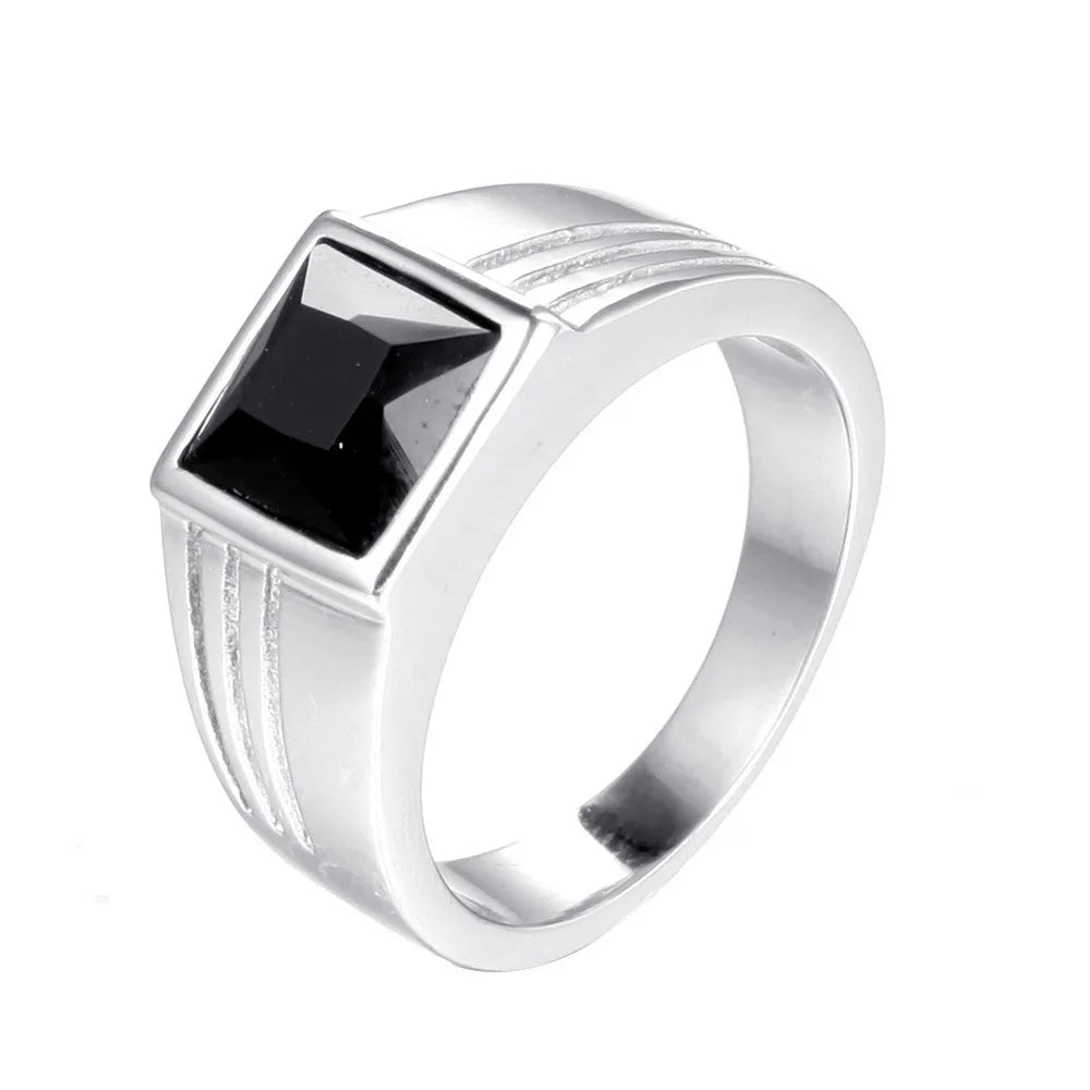 luckacco non-fading high quality big stone rings for men women punk hip hop 316l stainless steel ring fashion jewelry gifts