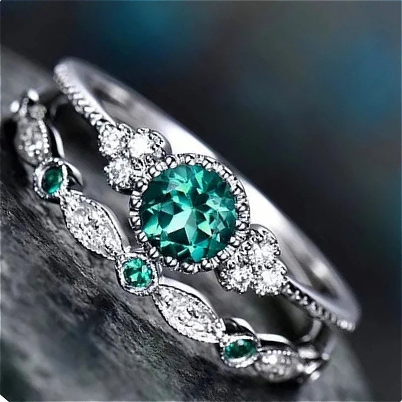 luckacco 925 sterling silver ring set with emerald zircon crystals for women engagement wedding glamour jewelry gifts