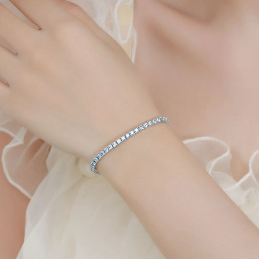 Luckacco Wong Rain 925 Sterling Silver 3EX Colorful 3 MM Real Moissanite Diamonds Gemstone Tennis Chain Bracelets Bangle Fine Jewelry