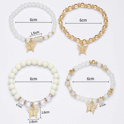 Luckacco 4Pcs Bohemian Butterfly Charm Bracelet Set For Women Crystal Beads Chain Bangle Female Fashion Party Jewelry Gift