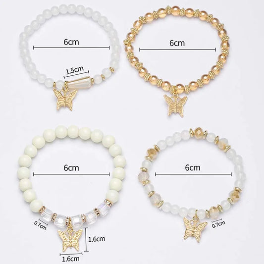 Luckacco 4Pcs Bohemian Butterfly Charm Bracelet Set For Women Crystal Beads Chain Bangle Female Fashion Party Jewelry Gift