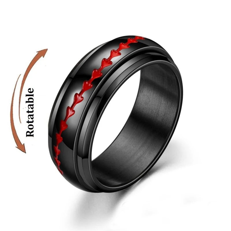 luckacco simple stainless steel anxiety fidget spinner rings for couple rotating anti stress wedding band knuckle ring fashion jewelry