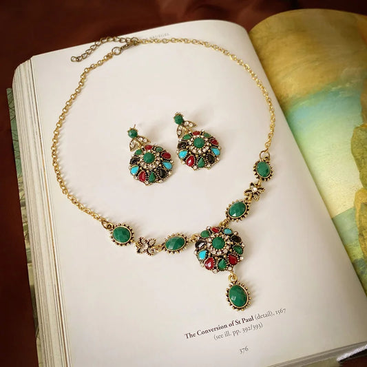 Luckacco 3 Pcs Rhinestone Pearl Rectangular Earrings Necklace Set Two-piece Vintage Choker Accessory Light Luxury Jewelry Sets Wedding