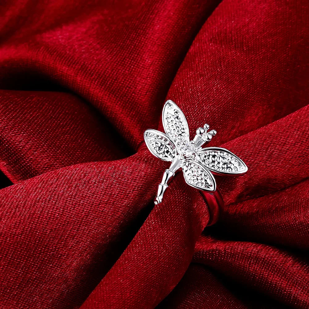 luckacco 925 sterling silver crystal dragonfly necklace earring rings jewelry set for women party wedding  accessories gifts