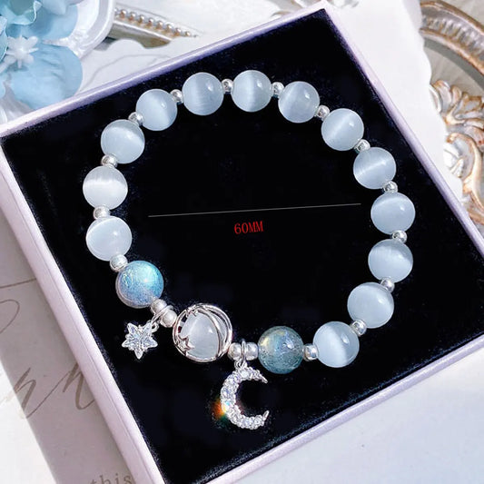 Luckacco 1 Starry Cat's Eye Stone Bracelet For Female Instagram In A Niche Design, New Grey Moonlight Star Moon Crystal Bracelet-805088