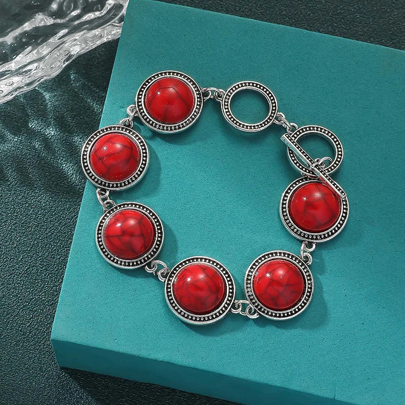 luckacco fashion boho vintage round pearl bracelets bangles for women blue red black bead vintage bohemian adjustable bracelet jewelry