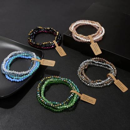 Luckacco Handmade Women Crystal Beaded Bracelet Set 3x4mm Round Glass Beads Stretch Bracelets Female Girls Boho Bangles Jewelry Gift