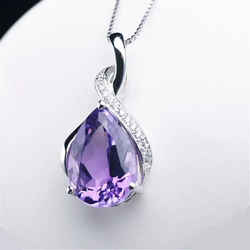 luckacco buyee 925 sterling silver female stone pendant chain natural amethyst & aquamarine necklace for women fashion fine jewelry chain