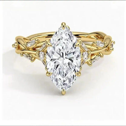 Luckacco 10K Solid Real Gold Lab grown diamond wedding ring for female IGI Horse Eye 2 carat CVD vine design engagement ring for female