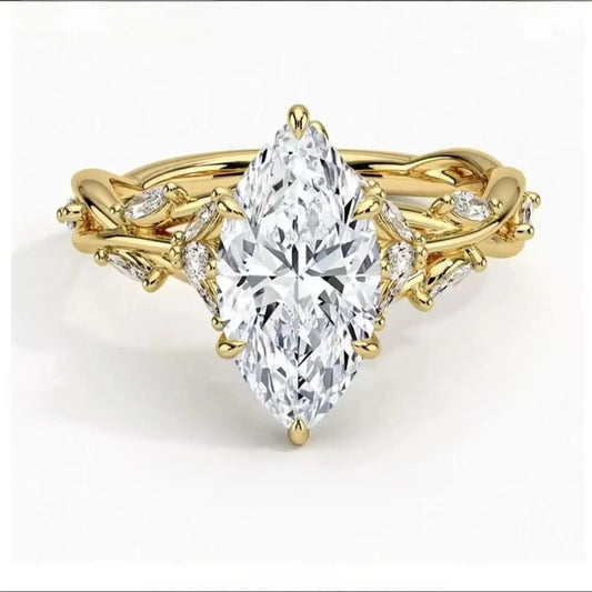 Luckacco 10K Solid Real Gold Lab grown diamond wedding ring for female IGI Horse Eye 2 carat CVD vine design engagement ring for female