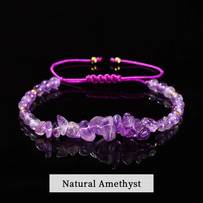 Luckacco Change Better Natural Stone Amethyst Gravel Chip Bead Adjustable Braided Bracelet Women Men Small Round Bead Strand Healing Gift