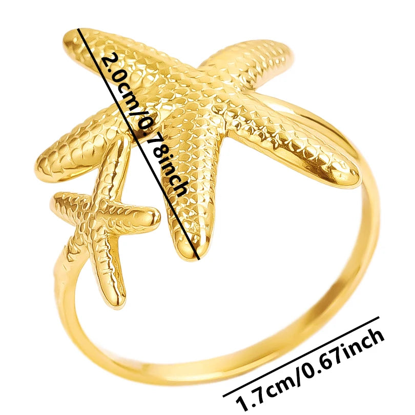 luckacco 1pc stylish marine jewelry ocean sea animals conch starfish shell ring stainless steel jellyfish scallop rings women charm gift