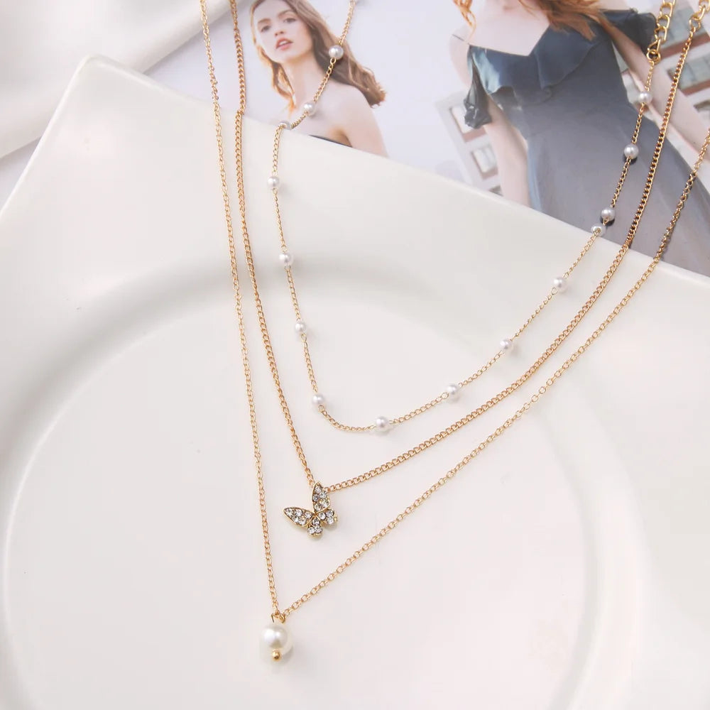 luckacco korean elegant pearl beads necklace for women fashion rhinestone shell heart pendant necklace girl charms vintage choker jewelry