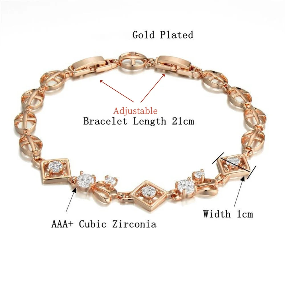luckacco luxury new trendy gold silver color aaa zircon rhinestone bracelet chain charm valentine's day jewelry gifts for women lovers