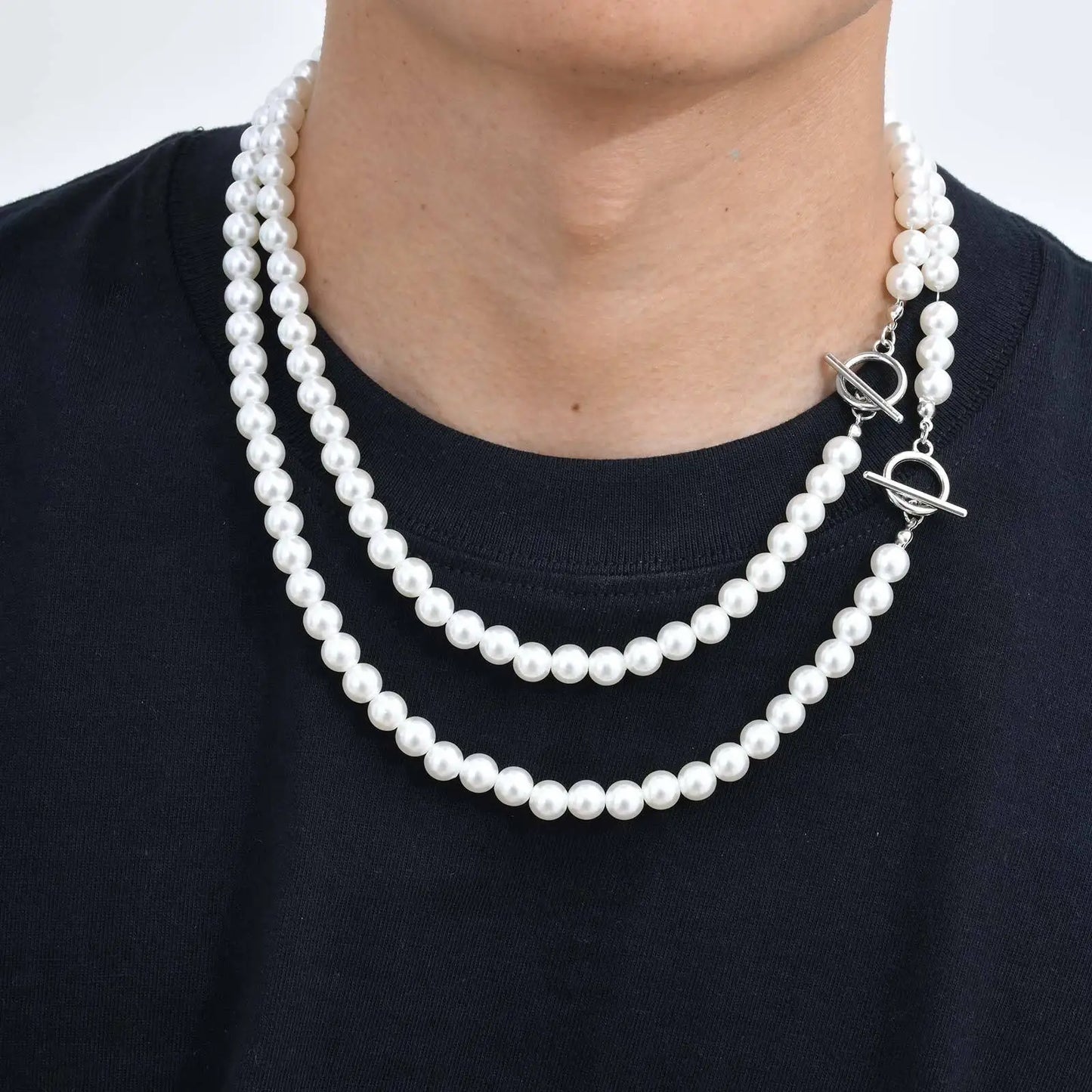 luckacco 8mm pearl necklace for men women,white imitation pearl beaded collar,casual jewelry gift