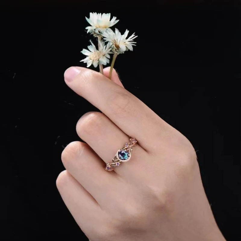 luckacco creative personality moon stars and flowers colored zircon crystal ring, fashion chic women's jewelry