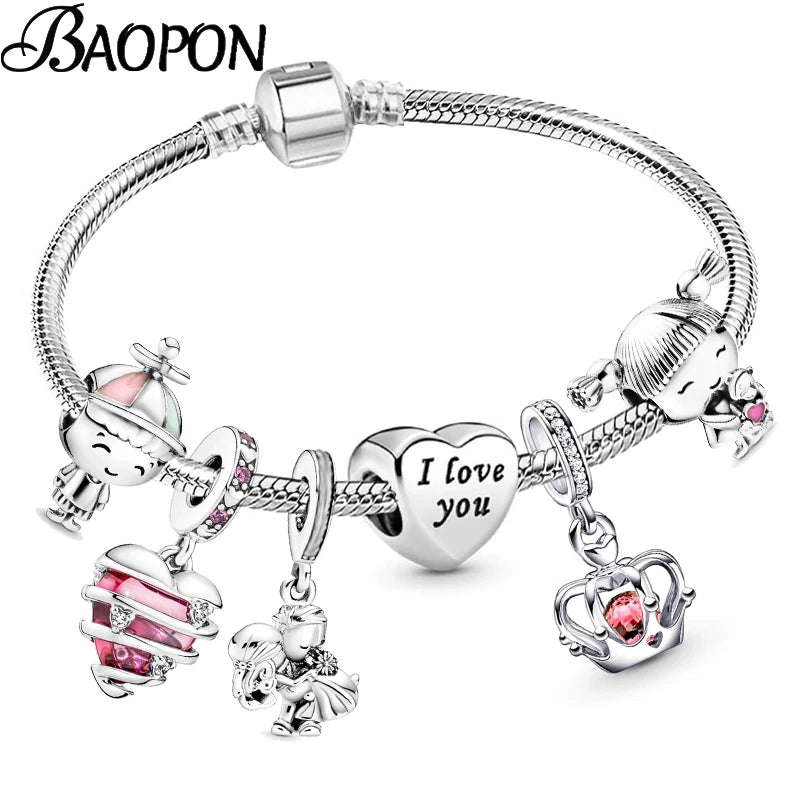 luckacco romantic style jewelry charm bracelets with family love beads bracelet for women couples pulseras jewelry gift special offer