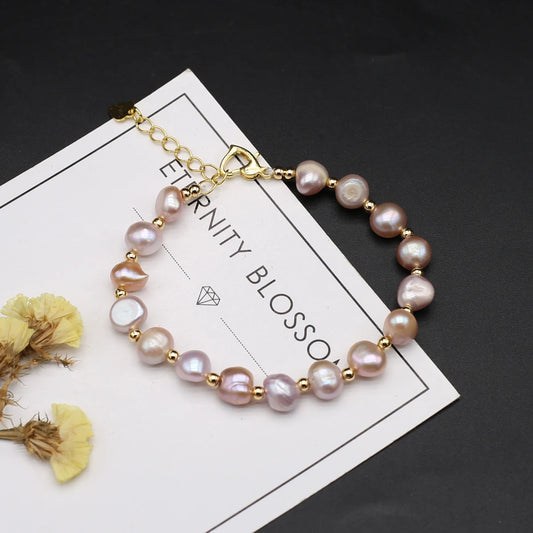 Luckacco 100% Natural Freshwater Pearl Bracelets Elastic Rope Melon Seed Buckle White Purple for Women Charm Jewelry Bracelet Gift