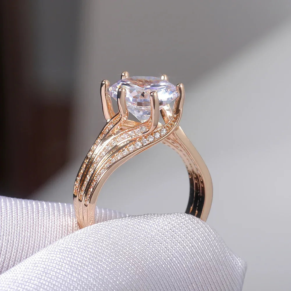 luckacco gorgeous solitaire zirconia bridal wedding rings gold color engagement party brilliant women jewelry anillos de mujer кольцо