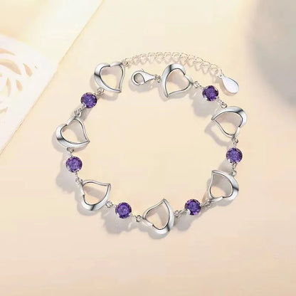Luckacco NEW fine 925 Sterling Silver Purple crystal Lucky Clover Bracelets for women fashion party wedding accessories Jewelry 17CM+4CM
