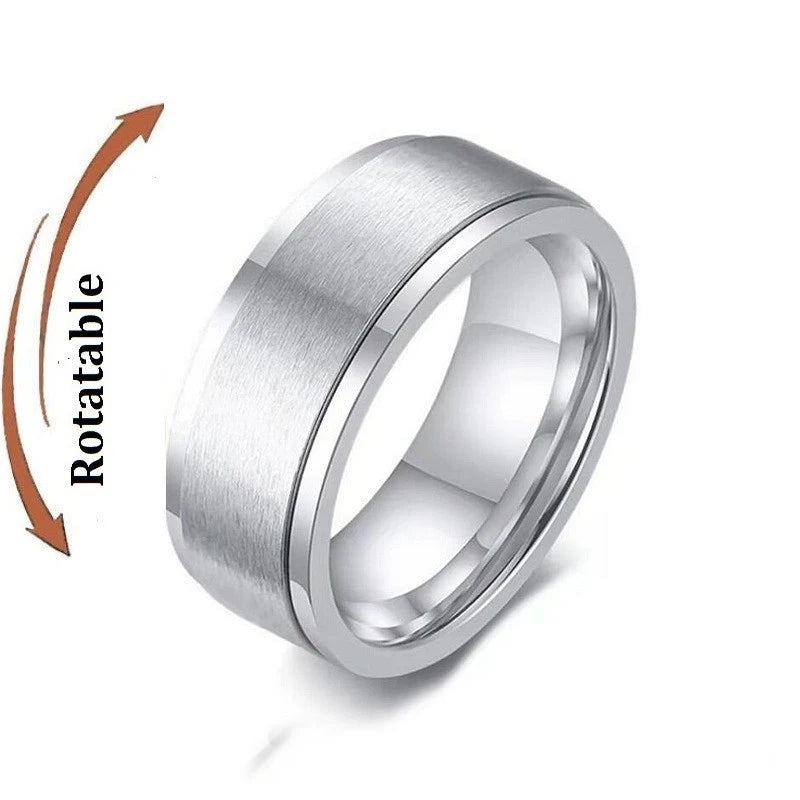 luckacco simple stainless steel anxiety fidget spinner rings for couple rotating anti stress wedding band knuckle ring fashion jewelry