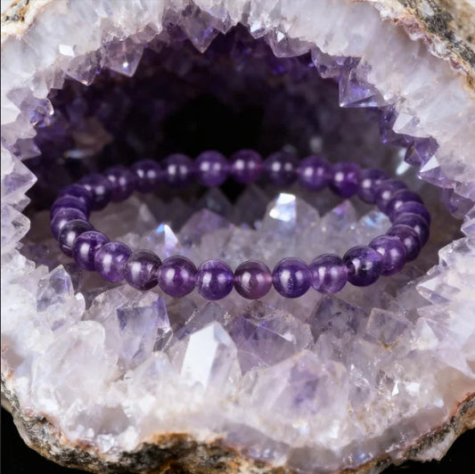 Luckacco Handmade Amethyst Beaded Bracelet - Boho Style Crystal Jewelry for Women, Stretchable Design Fit Most Wrists, Trendy Daily Ornam