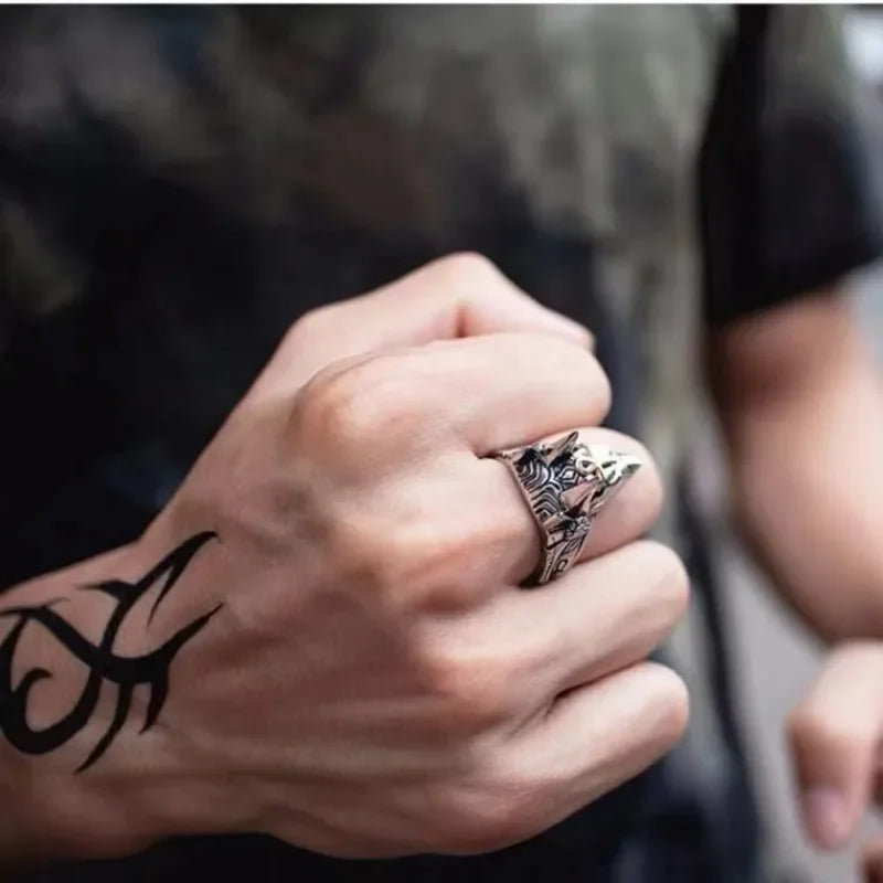 luckacco new vintage egyptian cross anubis god rings for men unisex punk style wolf head men finger rings hiphop party ring men