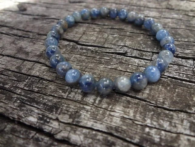 luckacco dainty kyanite gemstone stretch bracelet. natural stone. denim blue bridesmaid gift by miss leroy