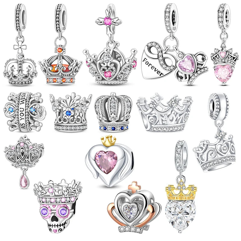 luckacco crown charms skull bead original 925 sterling silver inlaid zirconium pendants fit bracelet necklace jewelry lover gift