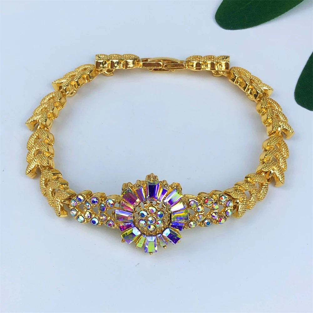 luckacco titi africal gold color jewelry set sparkly prom jewellery design necklace bracelet earrings ring dubai bridal wedding gifts