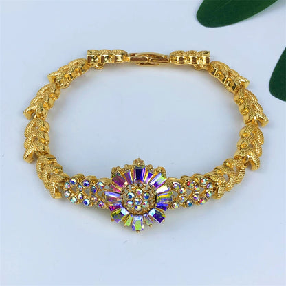 Luckacco TITI Africal Gold Color Jewelry Set Sparkly Prom Jewellery Design Necklace Bracelet Earrings Ring Dubai Bridal Wedding Gifts