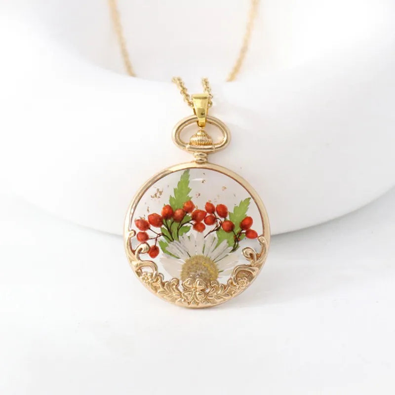 luckacco elegant dried flower charm necklace handmaking epoxy resin flowers necklace unique plant design series chain necklace