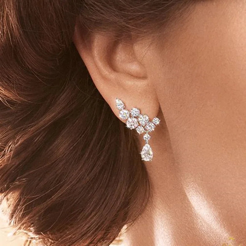 luckacco daily picks sparkling women's cubic zirconia stud earrings gorgeous female wedding party fashion ear piercing accessories new jewelry