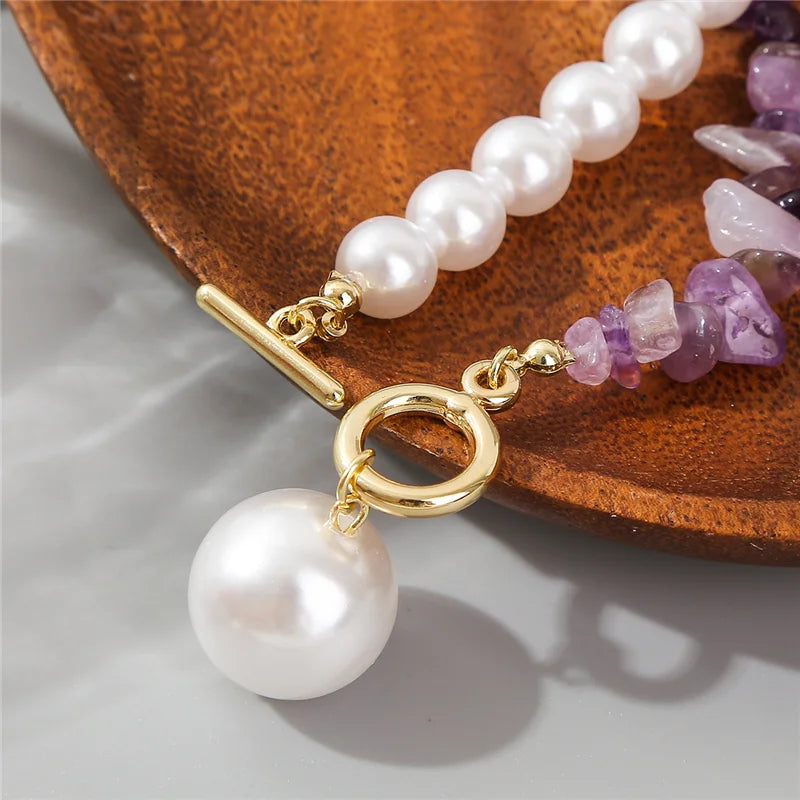 luckacco elegant imitation pearl chain choker necklaces for women collar natural stone collarbone necklace asymmetry jewelry holiday gift