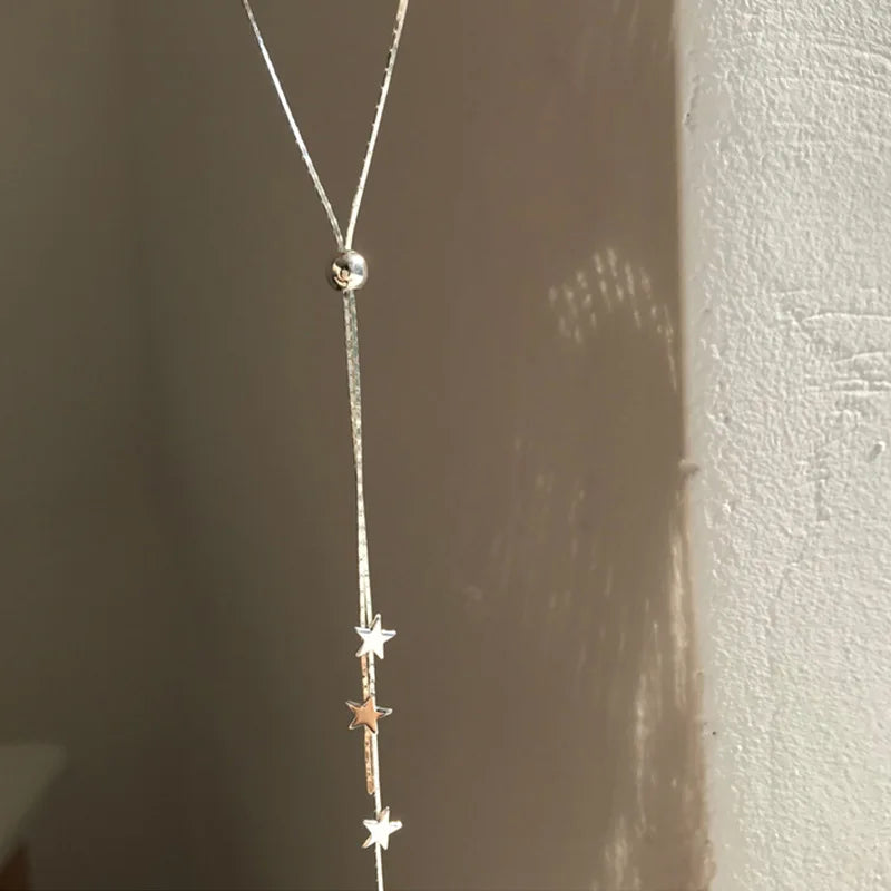 luckacco new fashion simple 925 sterling silver star pendant necklace for women girl clavicle chain choker statement jewelry