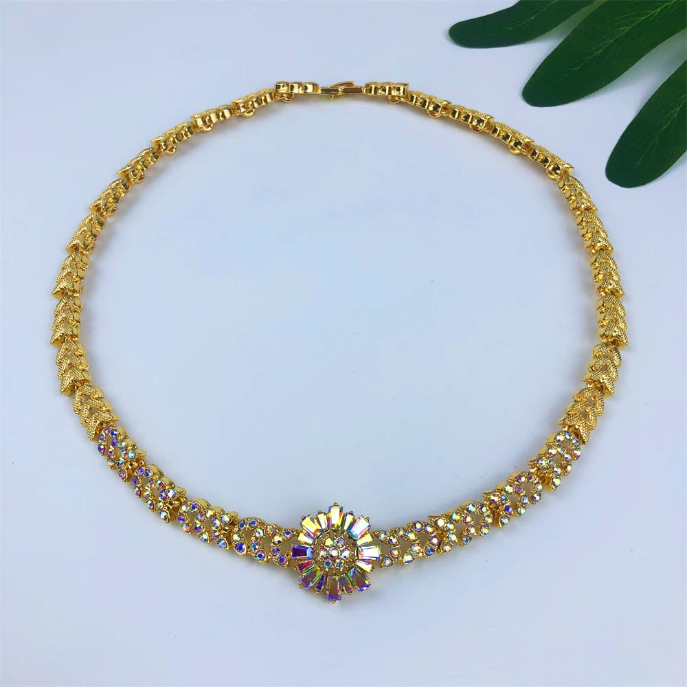 luckacco titi africal gold color jewelry set sparkly prom jewellery design necklace bracelet earrings ring dubai bridal wedding gifts