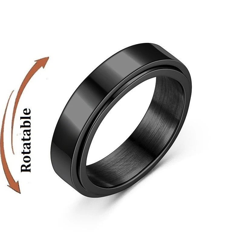 luckacco simple stainless steel anxiety fidget spinner rings for couple rotating anti stress wedding band knuckle ring fashion jewelry
