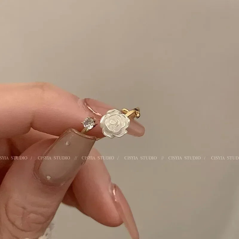luckacco new trend luxury rings for women gold plated stainless steel rose ring fashion aesthetic jewelry temperament anillos mujer