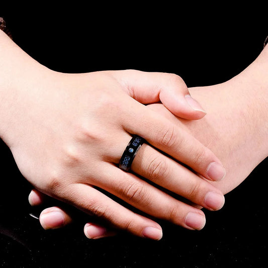 Luckacco Fashion 8mm Black Tungsten Wedding Celtic Dragon Rings Inlaid Blue Zircon Stainless Steel Rings for Men Blue Carbon Fibre Ring