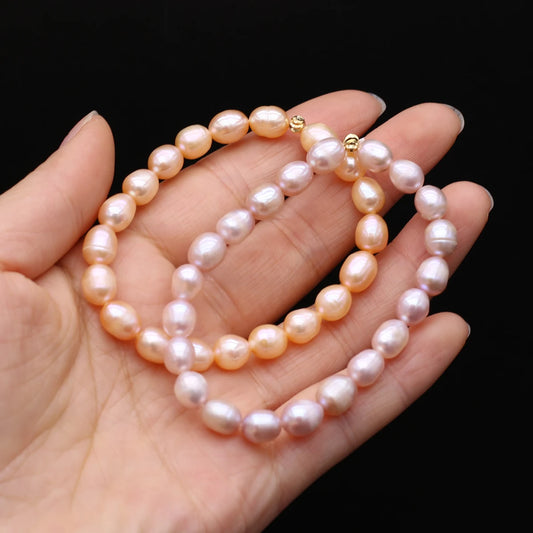 Luckacco 100% Natural Freshwater Pearl Bracelets Elastic Rope Melon Seed Buckle White Purple for Women Charm Jewelry Bracelet Gift