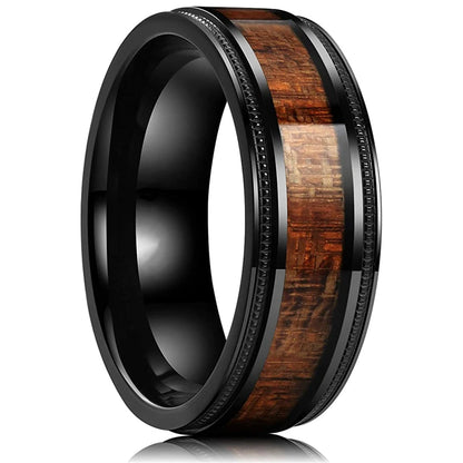 Luckacco Fashion 8mm Silver Color Stainless Steel Rings for Men Double Groove Meteorite Inlay Dome Men Finger Ring Wedding Band Jewelry