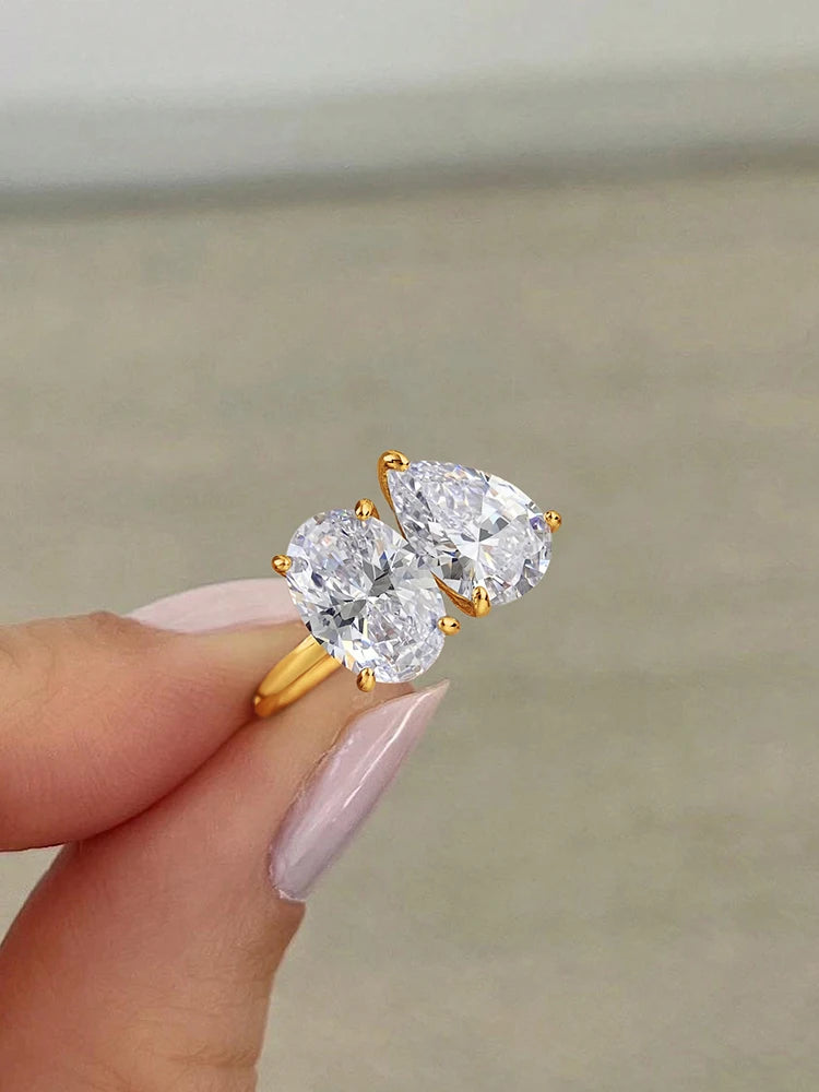 luckacco 925 sterling silver simple classic zircon pear shaped oval ring for women engagement wedding luxury high quality fine jewelry