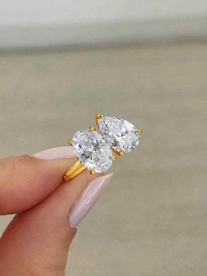 Luckacco 925 Sterling Silver Simple Classic Zircon Pear Shaped Oval Ring For Women Engagement Wedding Luxury High Quality Fine Jewelry